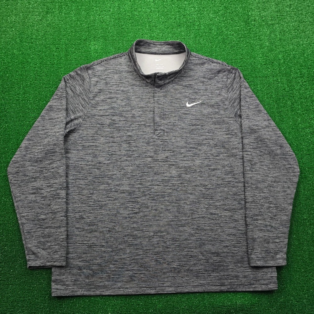 Nike Golf Victory Shirt Mens 2XL Gray Striped Quarter Zip Pullover CU9830-010